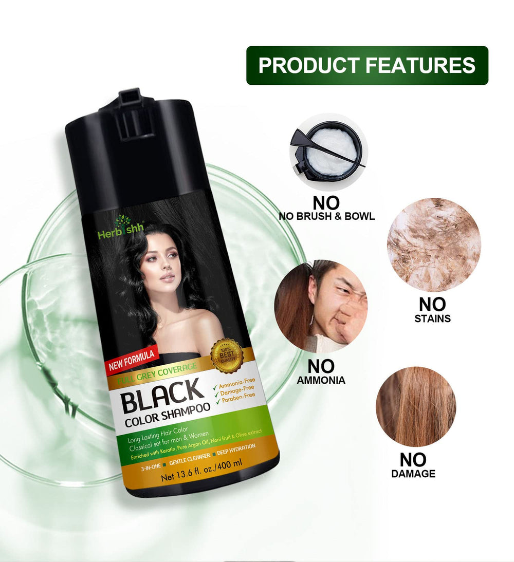 Herbishh Hair Color Shampoo color options swatch displays Black shade availability
