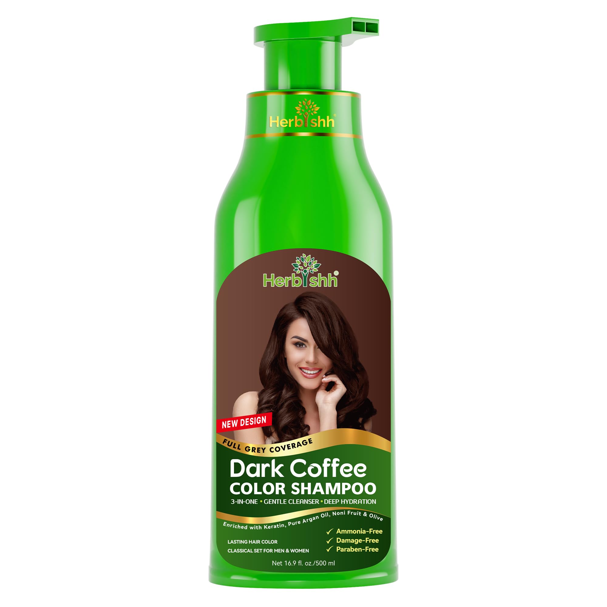 Herbishh hair color shampoo dark coffee bottle pour for quick gray coverage