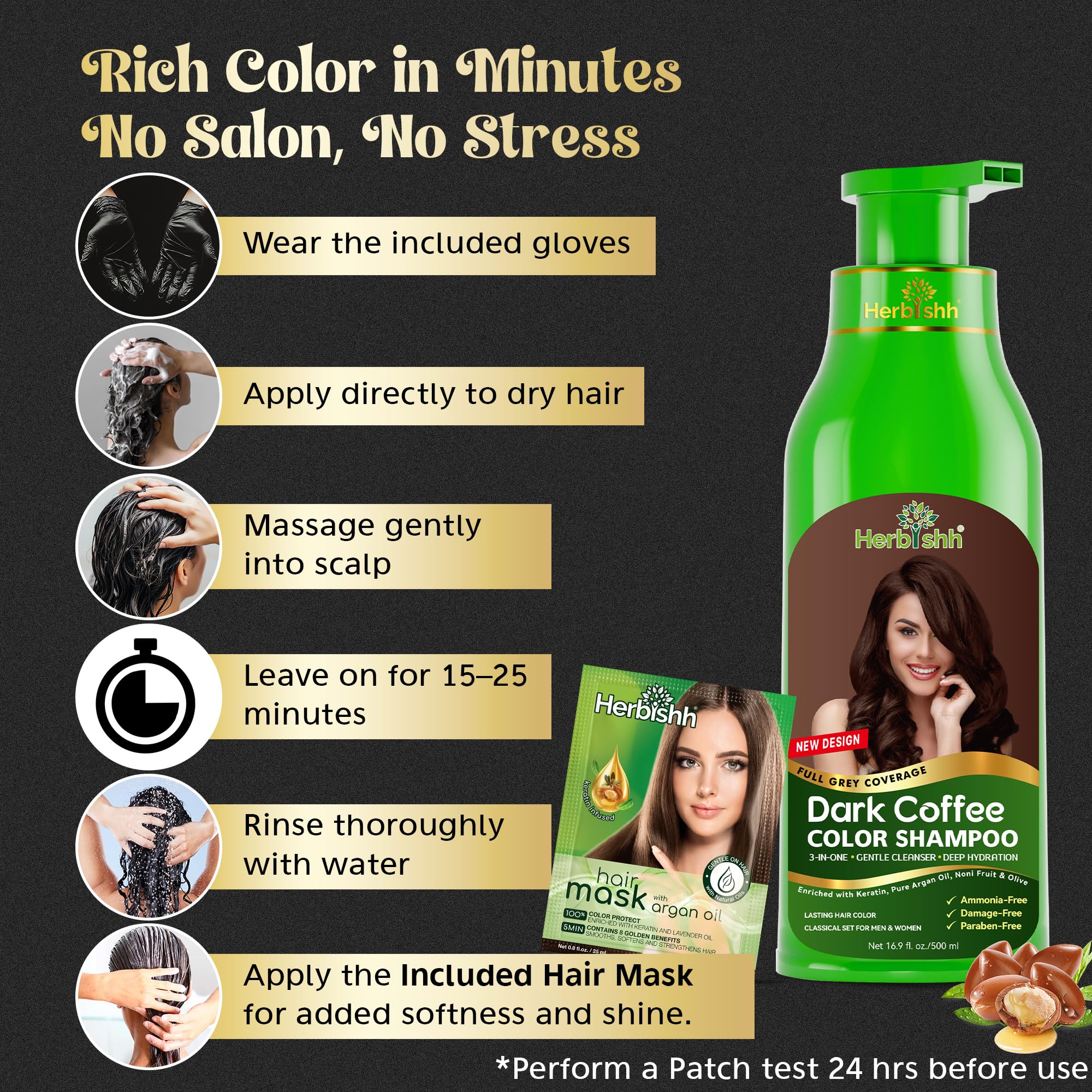 Herbishh hair color shampoo dark coffee swirl shows even color tone