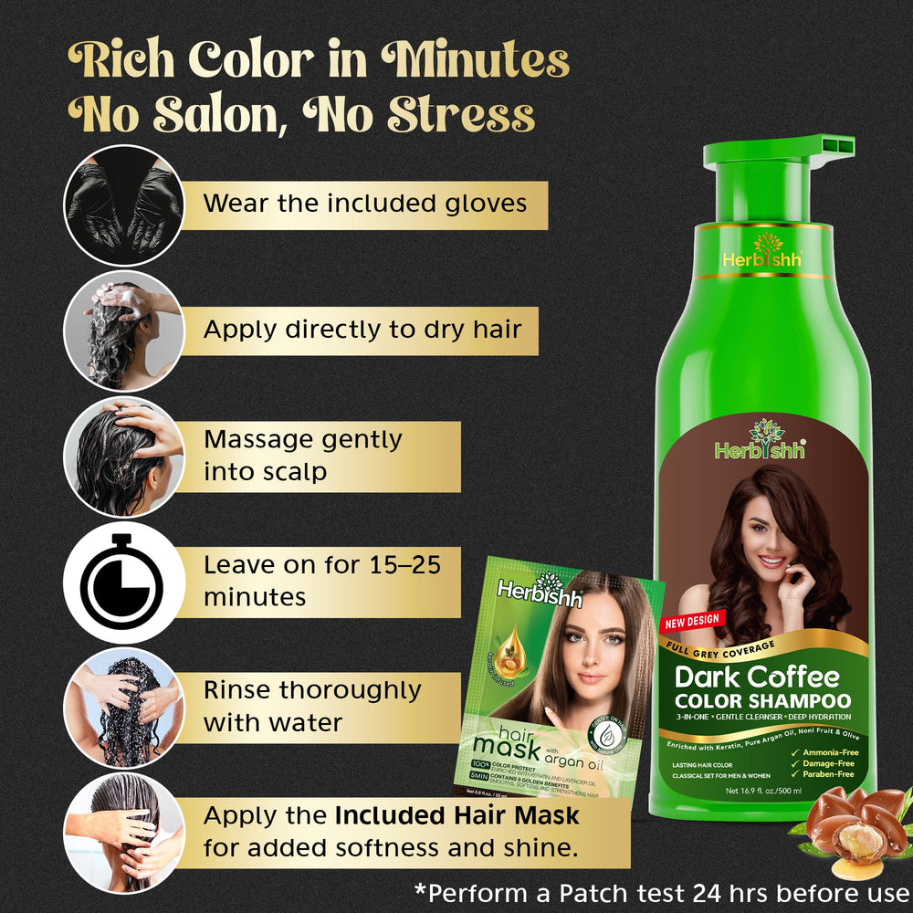 Herbishh hair color shampoo dark coffee swirl shows even color tone