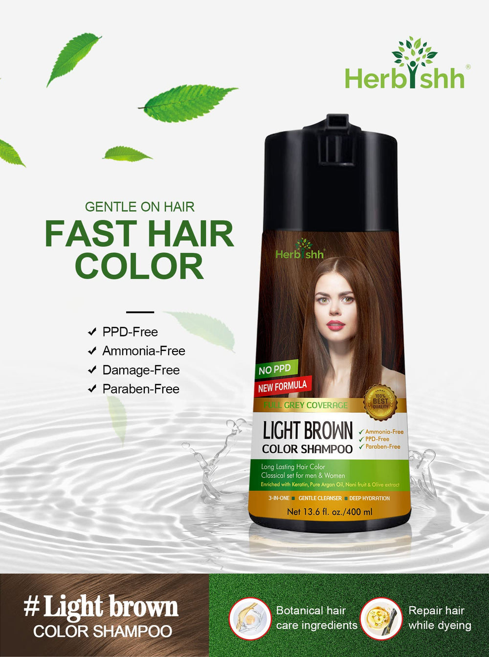 Herbishh bottle with pump enables easy dye application.