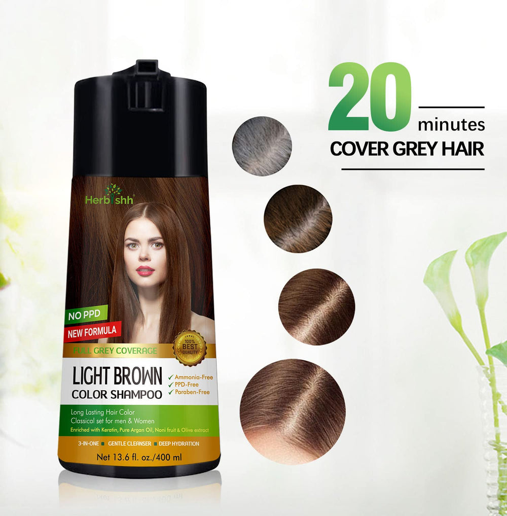 Herbishh shampoo lather close-up shows even gray coverage.