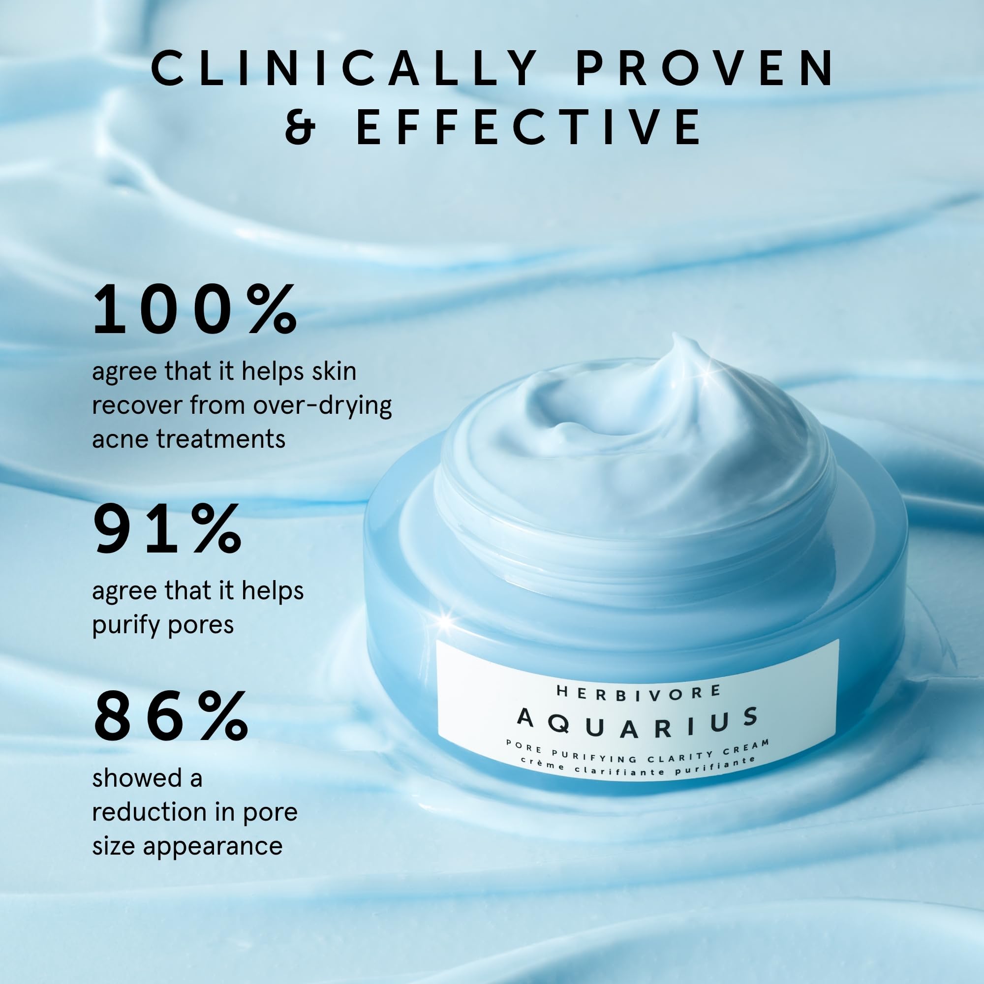 HERBIVORE Aquarius clarity cream application demonstrates AM and PM routine balance.