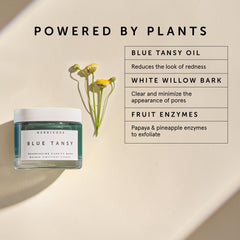 HERBIVORE Blue Tansy mask texture swirl hints at gentle exfoliation and soothing redness.