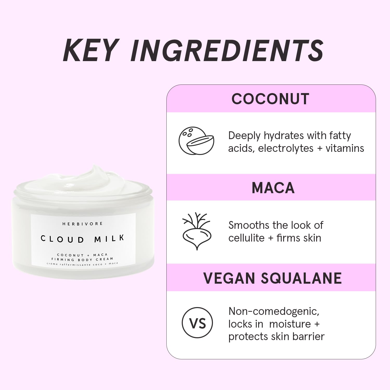HERBIVORE Cloud Milk Cream texture swirl highlights silky, fast-absorbing formula.