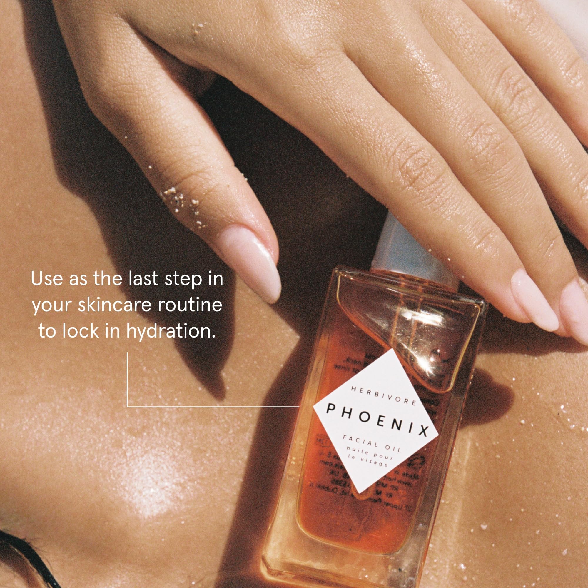 HERBIVORE Phoenix Facial Oil morning and night routine for replenishment without heaviness.