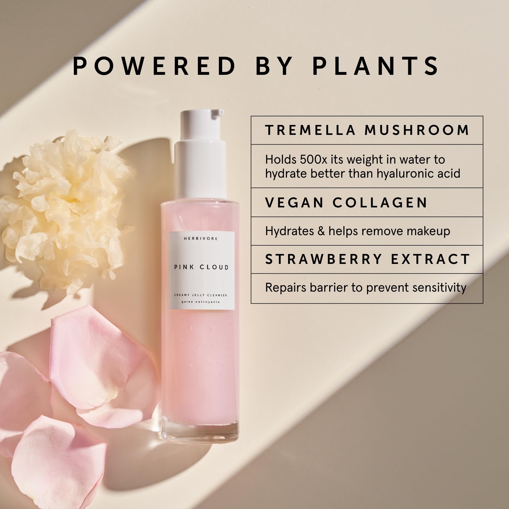 HERBIVORE Pink Cloud creamy foam during application for gentle cleansing