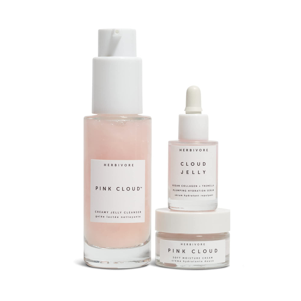 HERBIVORE Skin In The Clouds serum bottle highlighting fast-absorbing hydration and glow.