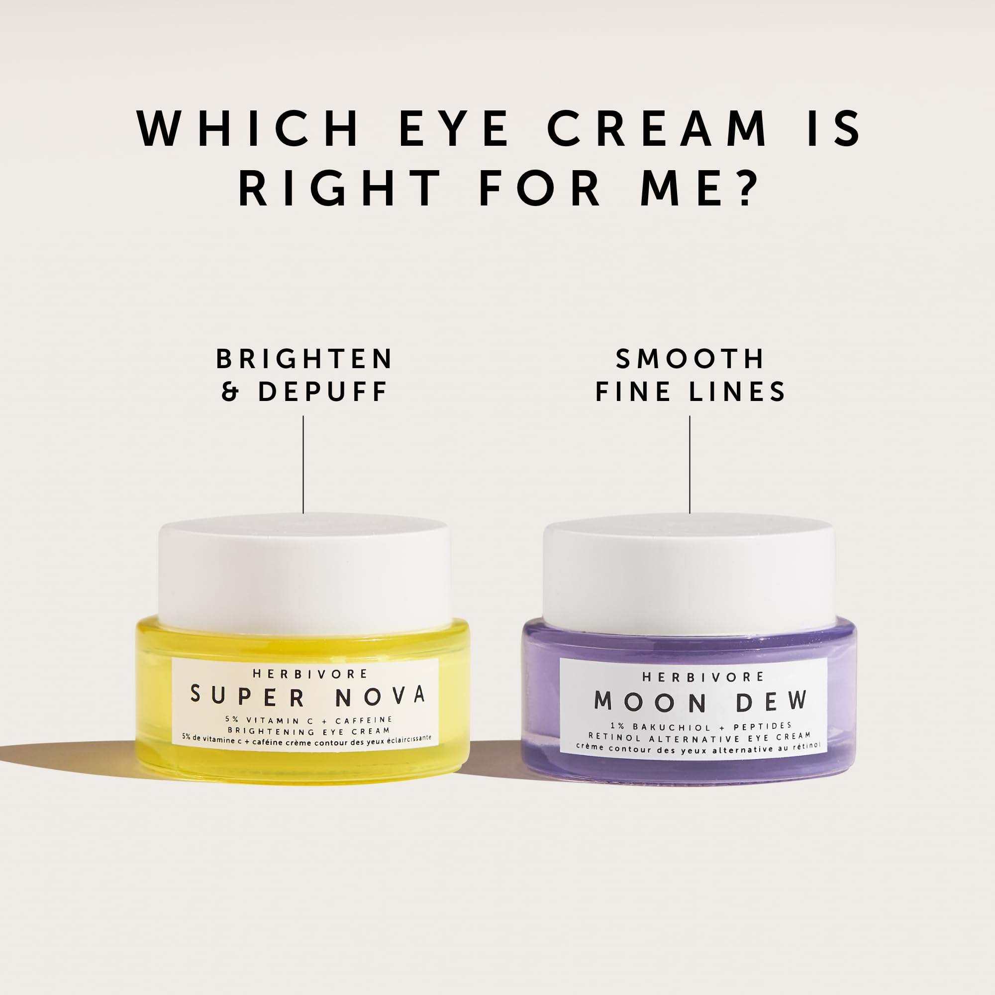 HERBIVORE Super Nova eye cream packaging highlights vegan cruelty-free and sustainability