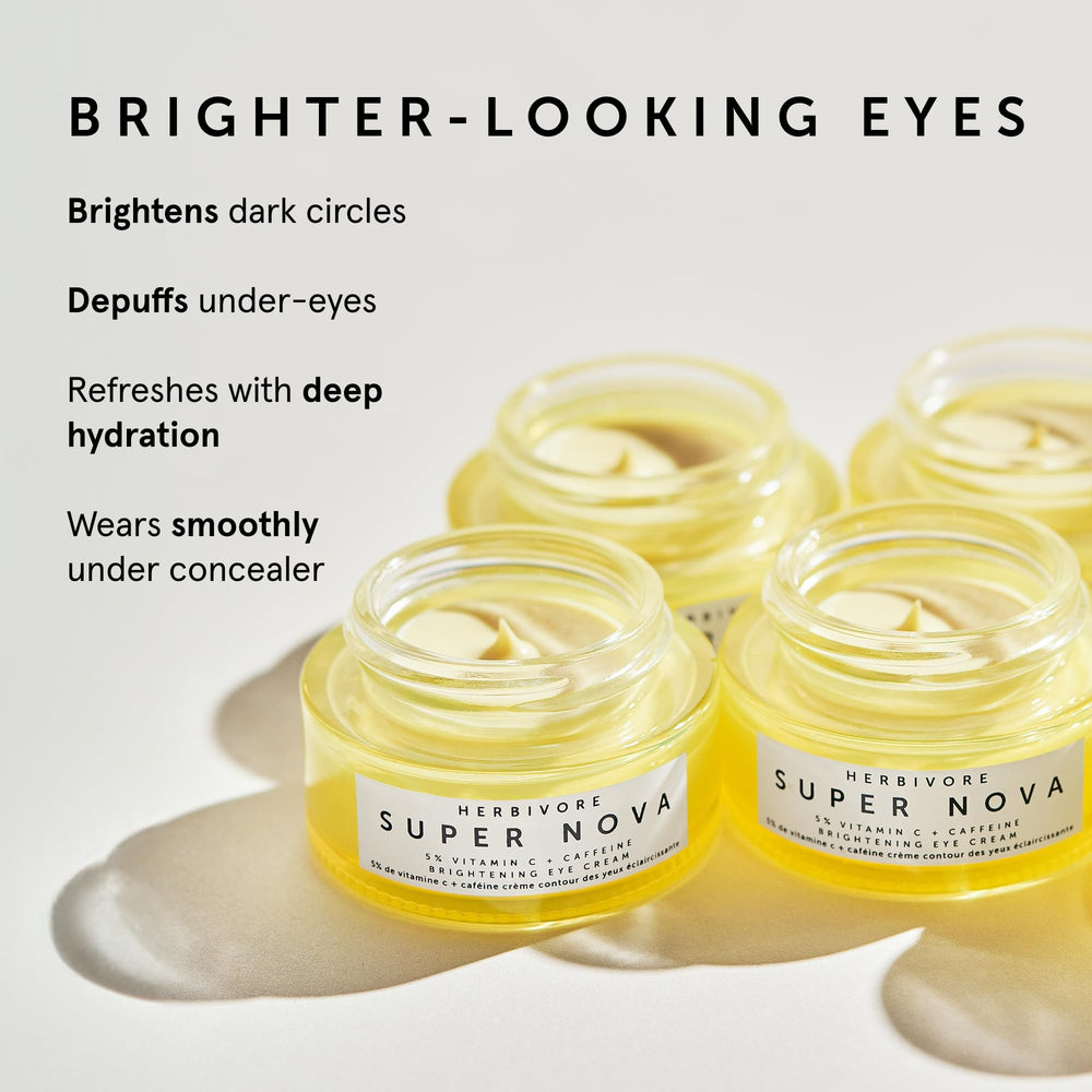 HERBIVORE Super Nova eye cream texture swirl suggests lightweight, fast-absorbing hydration