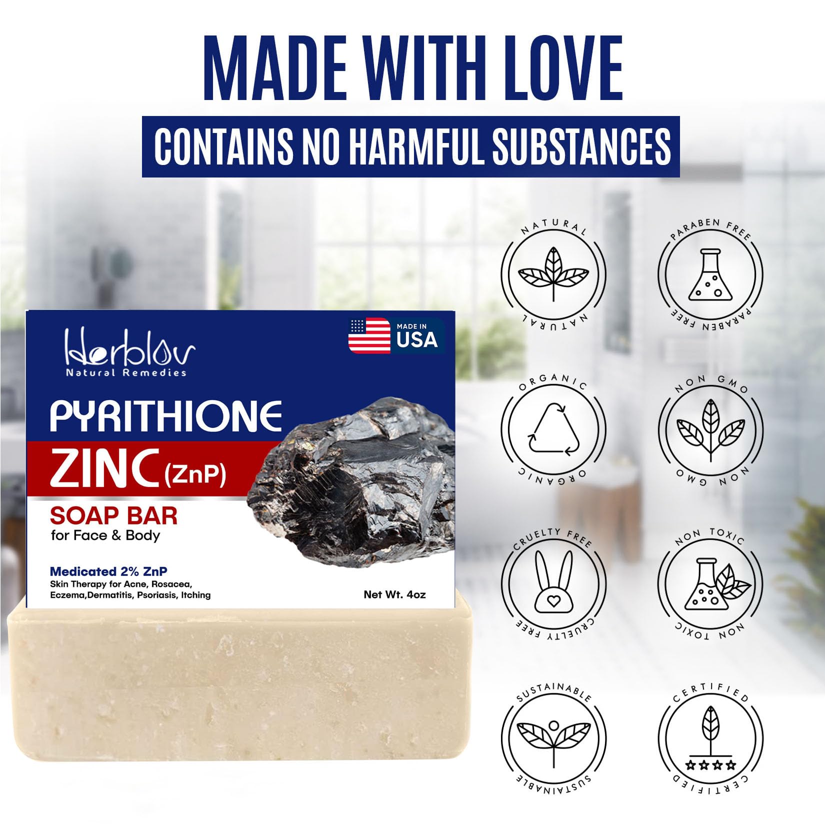Herblov barra zinc piritione con aceite de cartamo, piel no grasa.