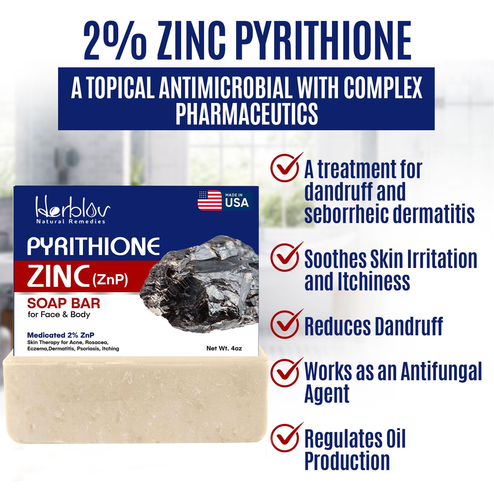 Herblov barra zinc piritione para rostro y cuerpo, uso diario.