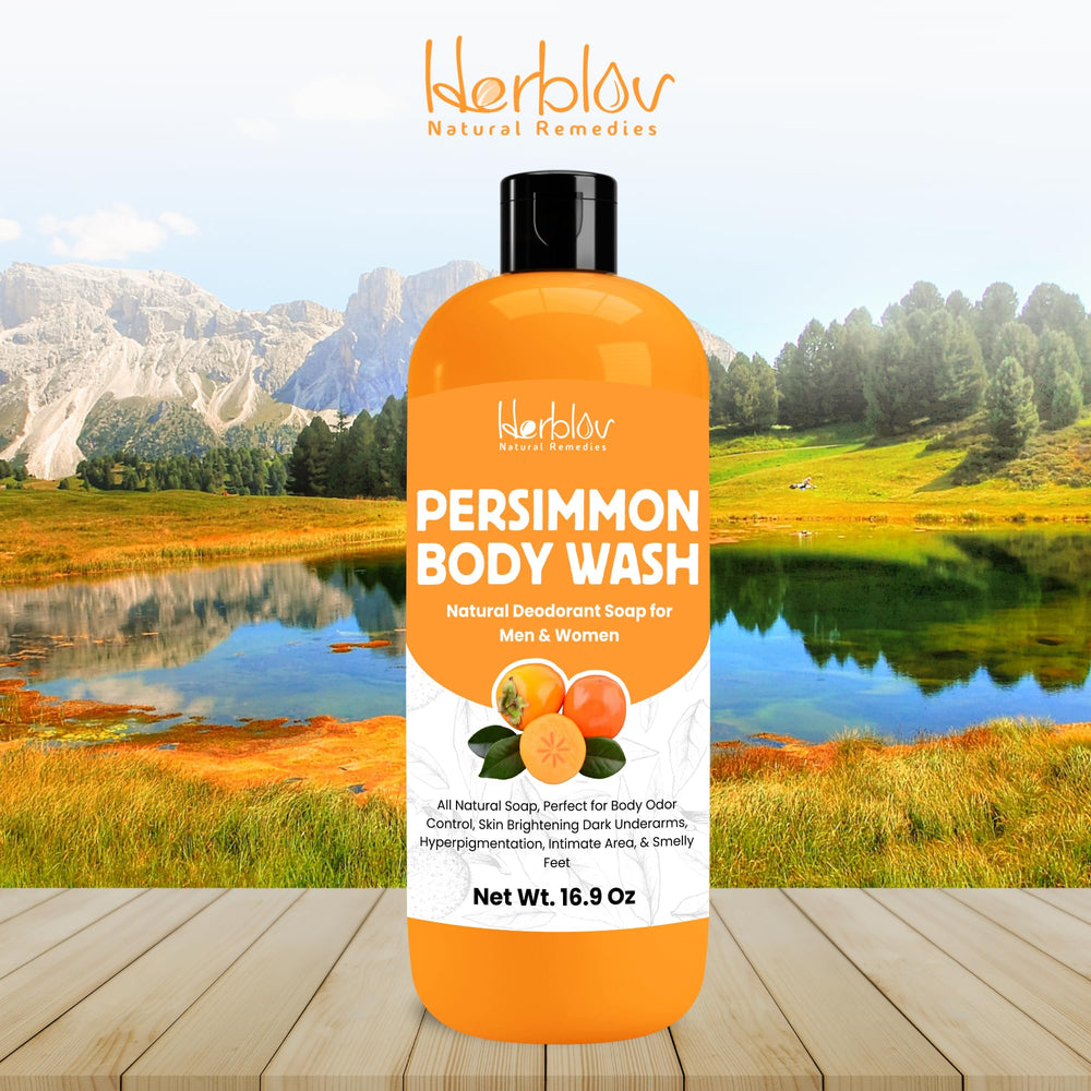 Herblov Persimmon Body Wash foam-lather shows cleansing and moisturizing benefits.