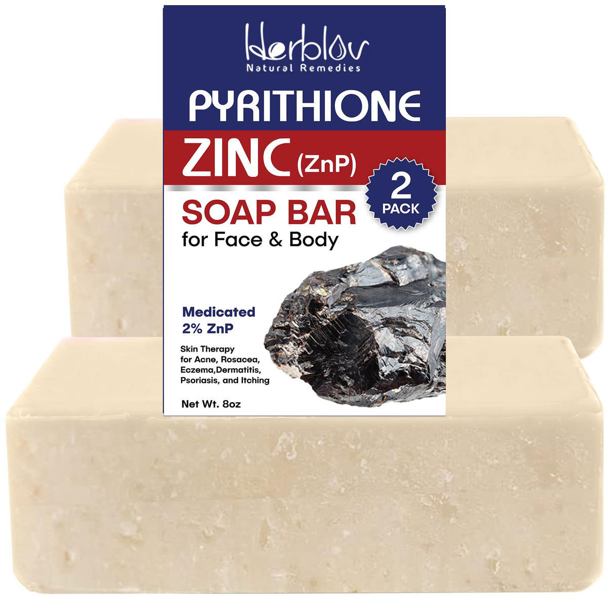 Herblov Pyrithione Zinc Soap Bar closeup lather for gentle cleansing and clear skin