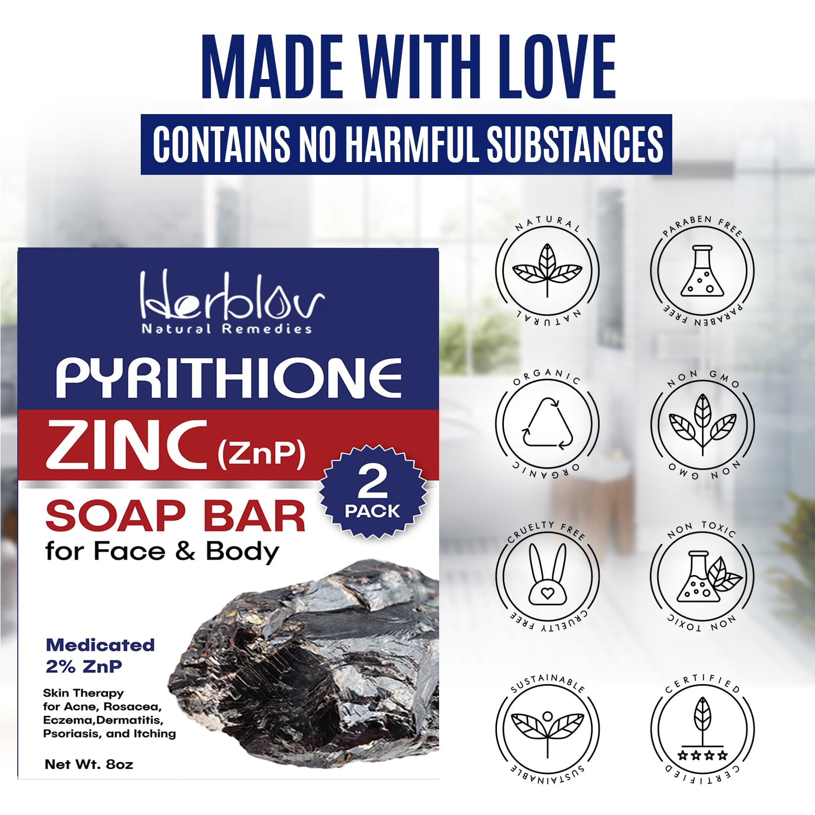 Herblov Pyrithione Zinc Soap Bar face wash application shows versatile skincare routine for sensitive skin
