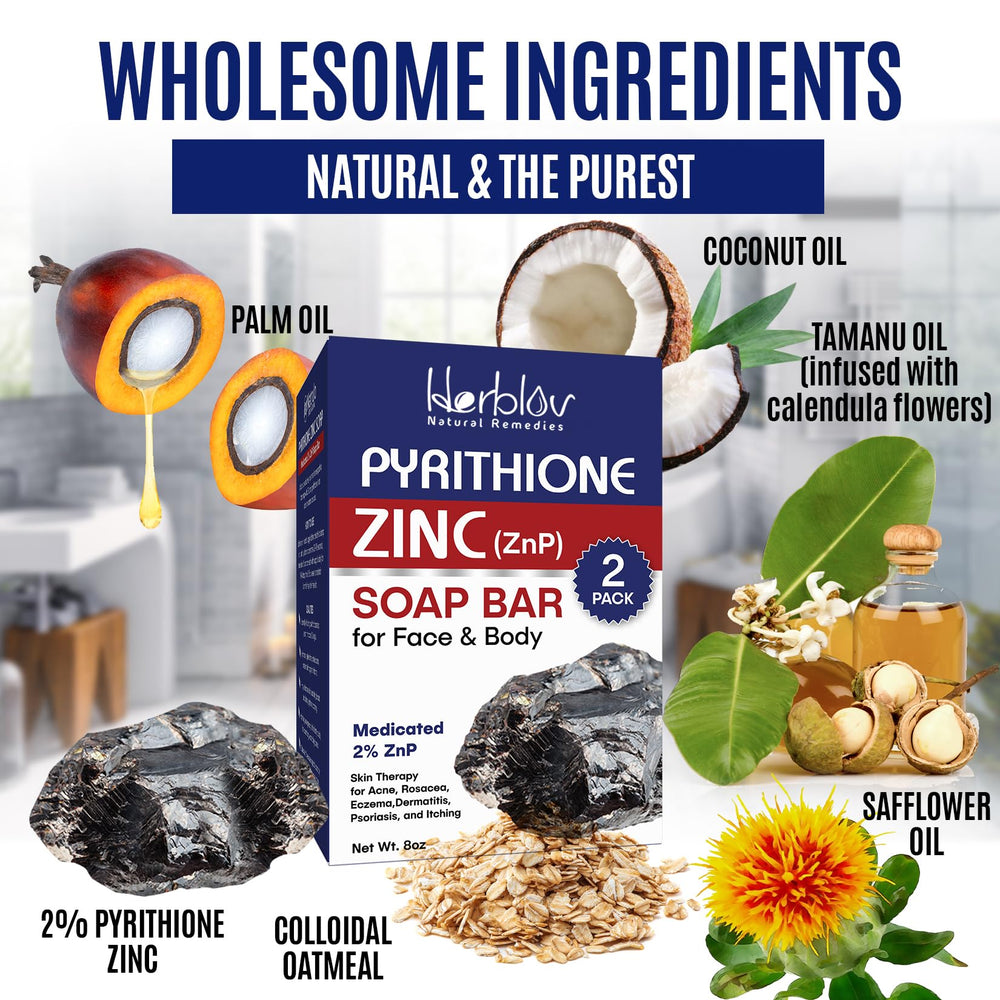 Herblov Pyrithione Zinc Soap Bar ingredients highlights zinc and aloe for soothing experience