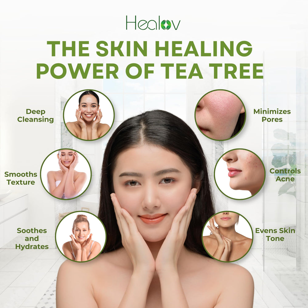 Herblov Tea Tree Face Wash foam on hand demonstrating gentle cleansing.