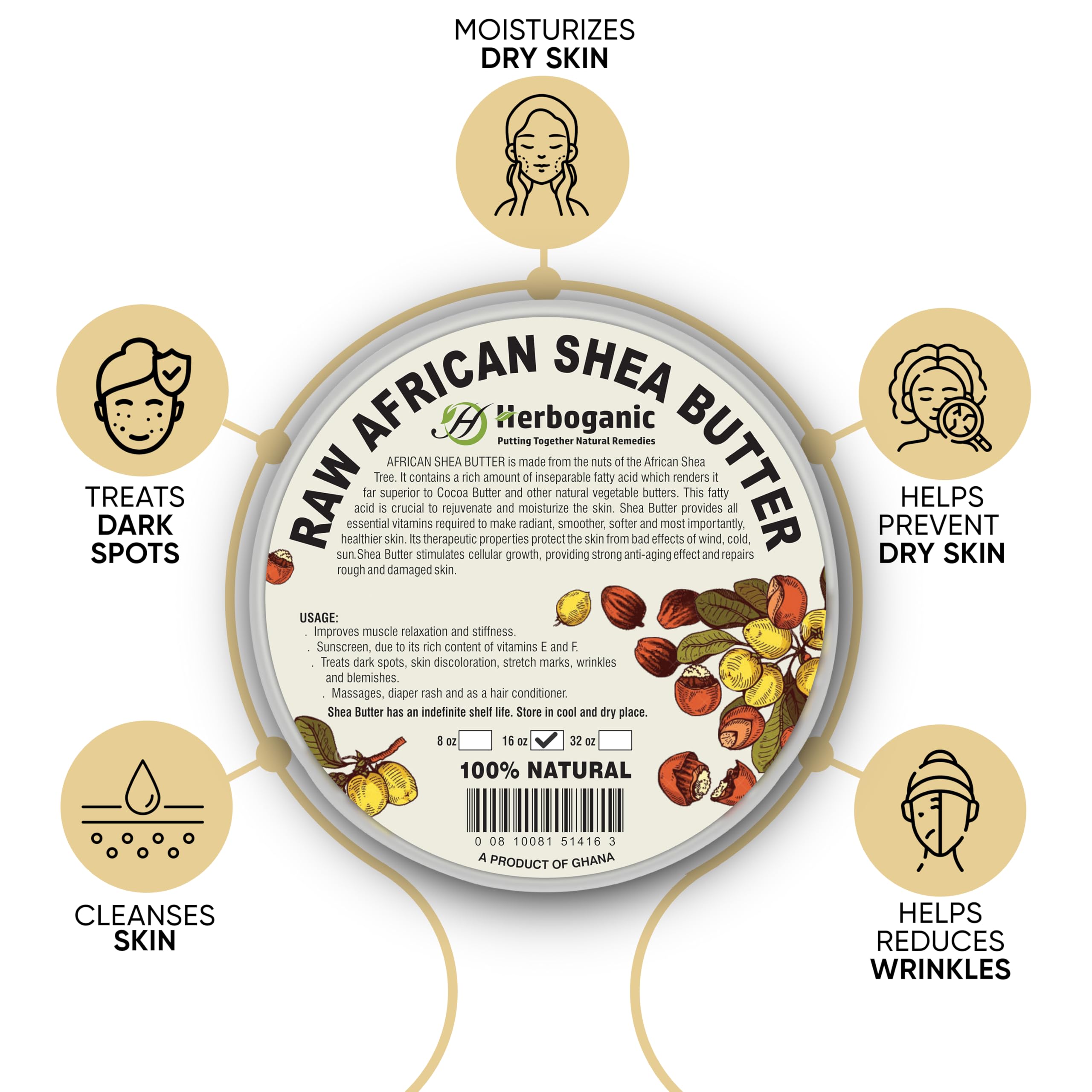 HERBOGANIC raw shea butter in container for hair moisture