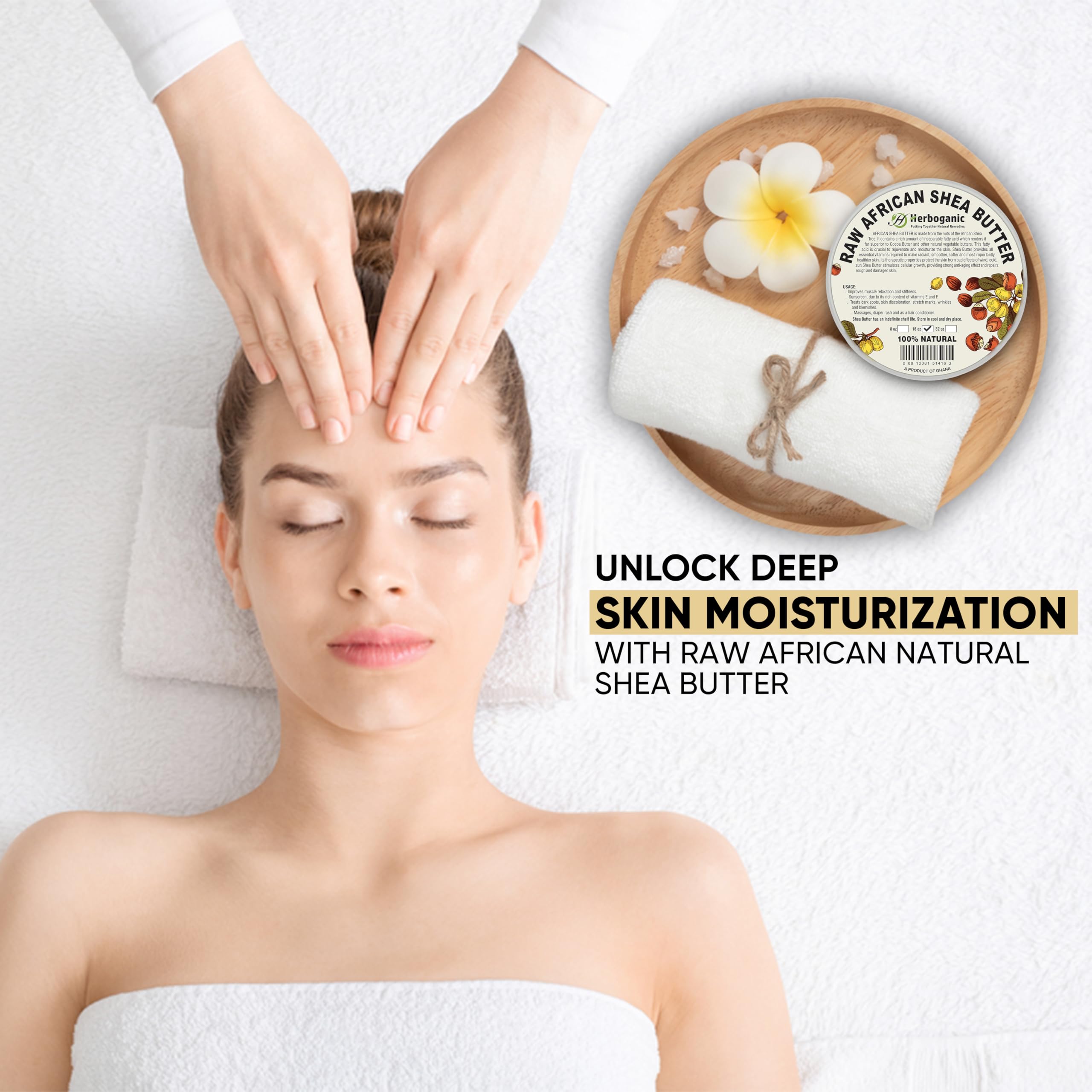 Imported from Africa, HERBOGANIC shea butter pack ready for body care