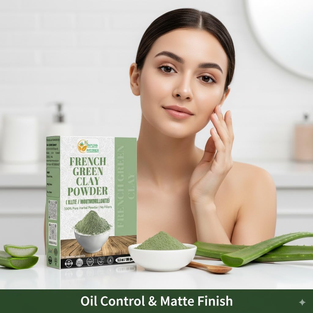 Herbs Botanica French Green Clay Powder DIY skincare setup for versatile beauty uses