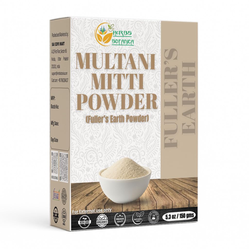 Herbs Botanica Multani Mitti face powder for detox and deep cleansing routine.