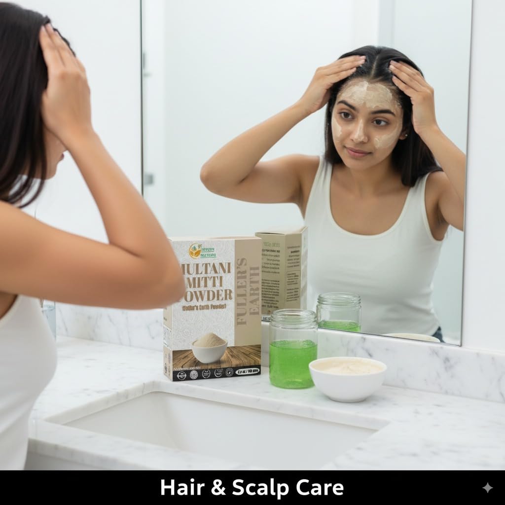 Herbs Botanica Multani Mitti suitable for hair and skin care with absorbent clay action.