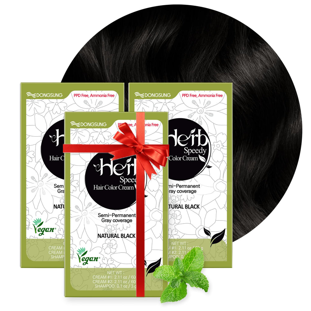 Herb Speedy Color Cream 3pack packaging shows convenient at-home coloring with hypoallergenic formula.