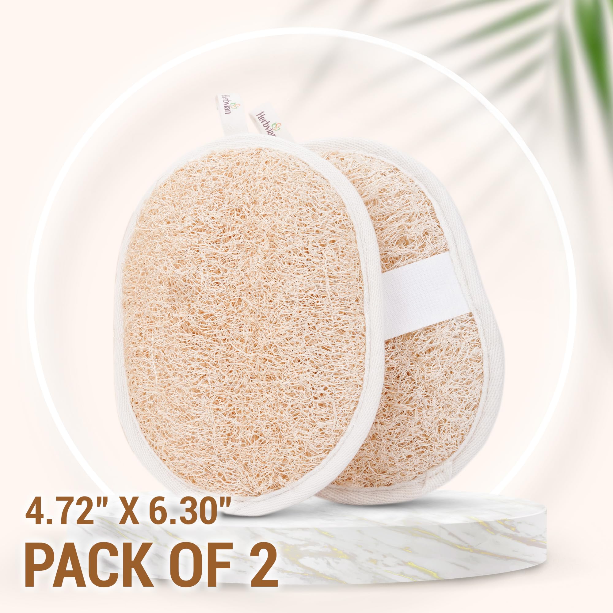 Herbvian loofah pad packaging highlights plant-based materials