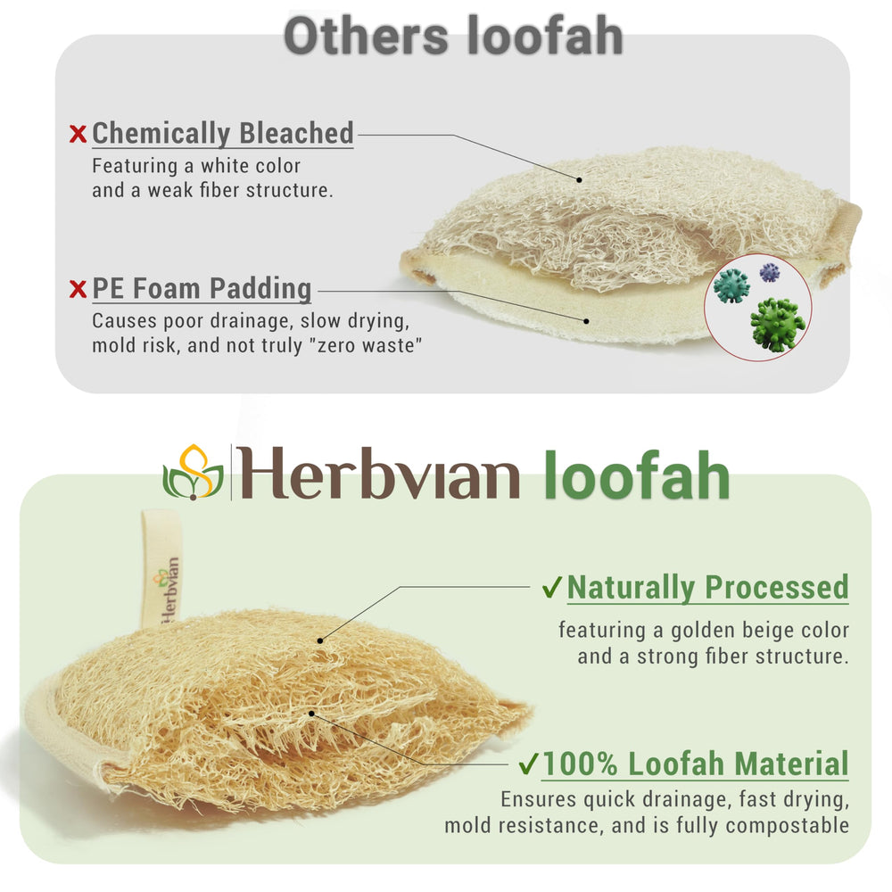 Herbvian loofah pad size 6.3 by 4.7 inches for full-body use