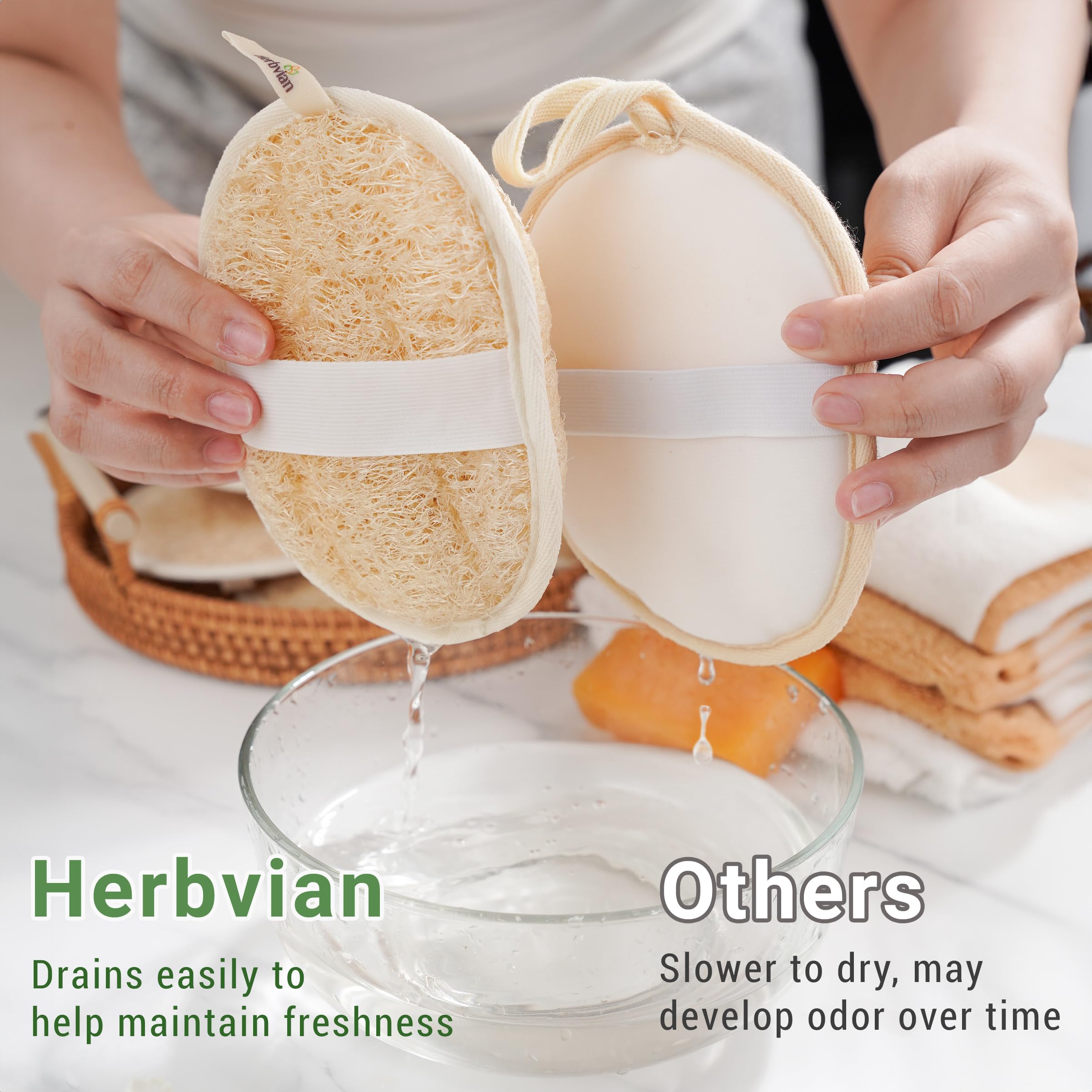 Herbvian loofah pad two-pack ensures fresh scrubs