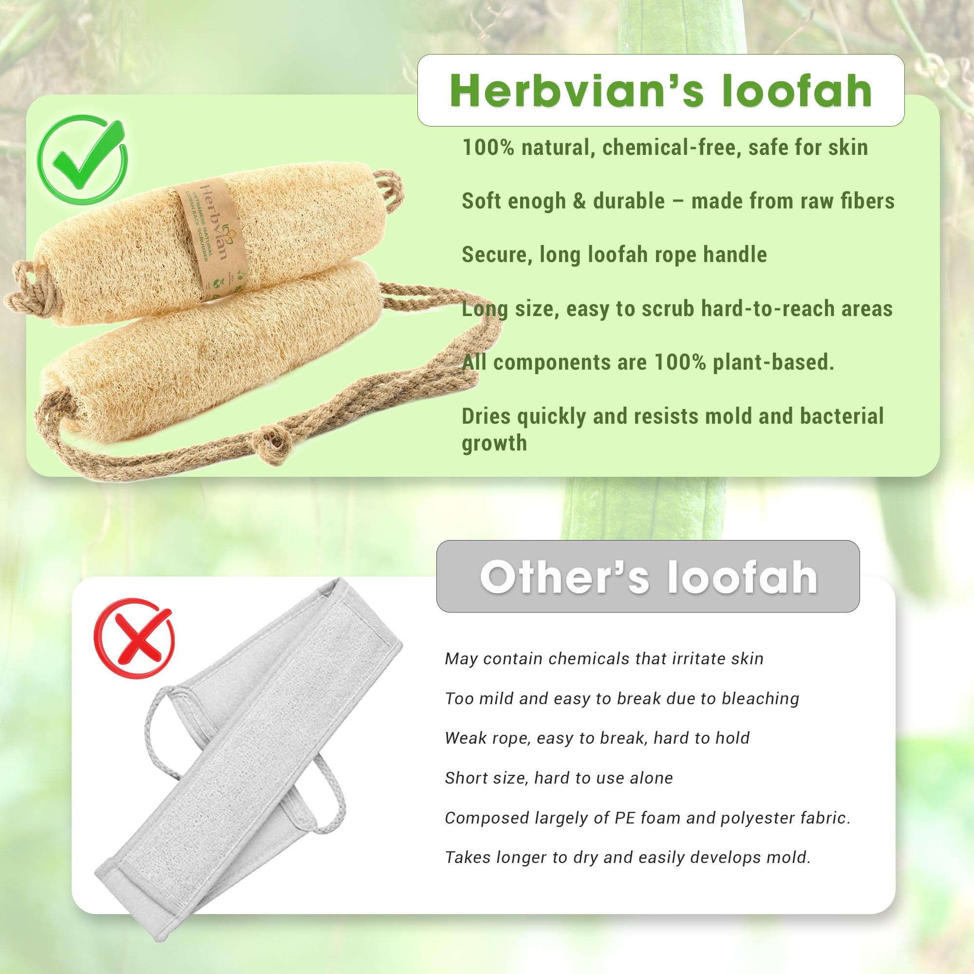 Herbvian natural loofah texture close-up showing gentle exfoliation