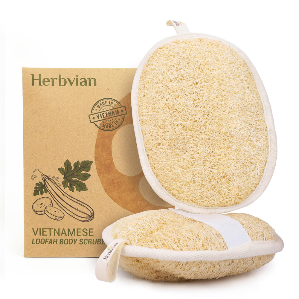 Herbvian Vietnamese loofah pad natural texture for gentle exfoliation