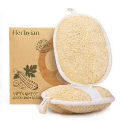 Herbvian Vietnamese loofah pad natural texture for gentle exfoliation