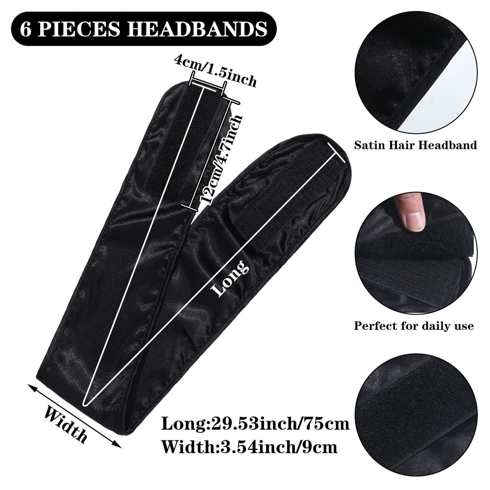 Hercicy black satin facial headband protects skin during cleansing and makeup removal.
