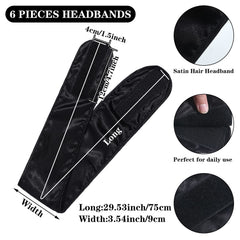 Hercicy black satin facial headband protects skin during cleansing and makeup removal.