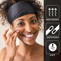 Hercicy silk adjustable hair wrap keeps hair secure during sleep and makeup without snagging.