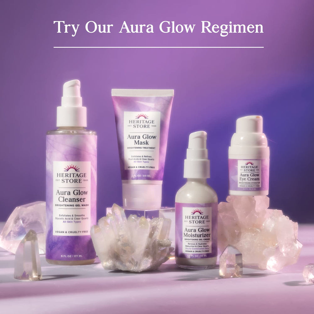 HERITAGE STORE Aura Glow Rose Body Oil packaging from recycled plastics for eco-friendly choice