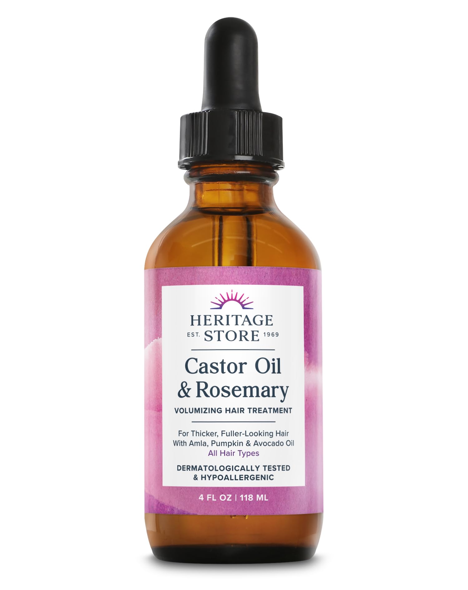 Heritage Store castor oil rosemary bottle pour promotes hair fullness and shine