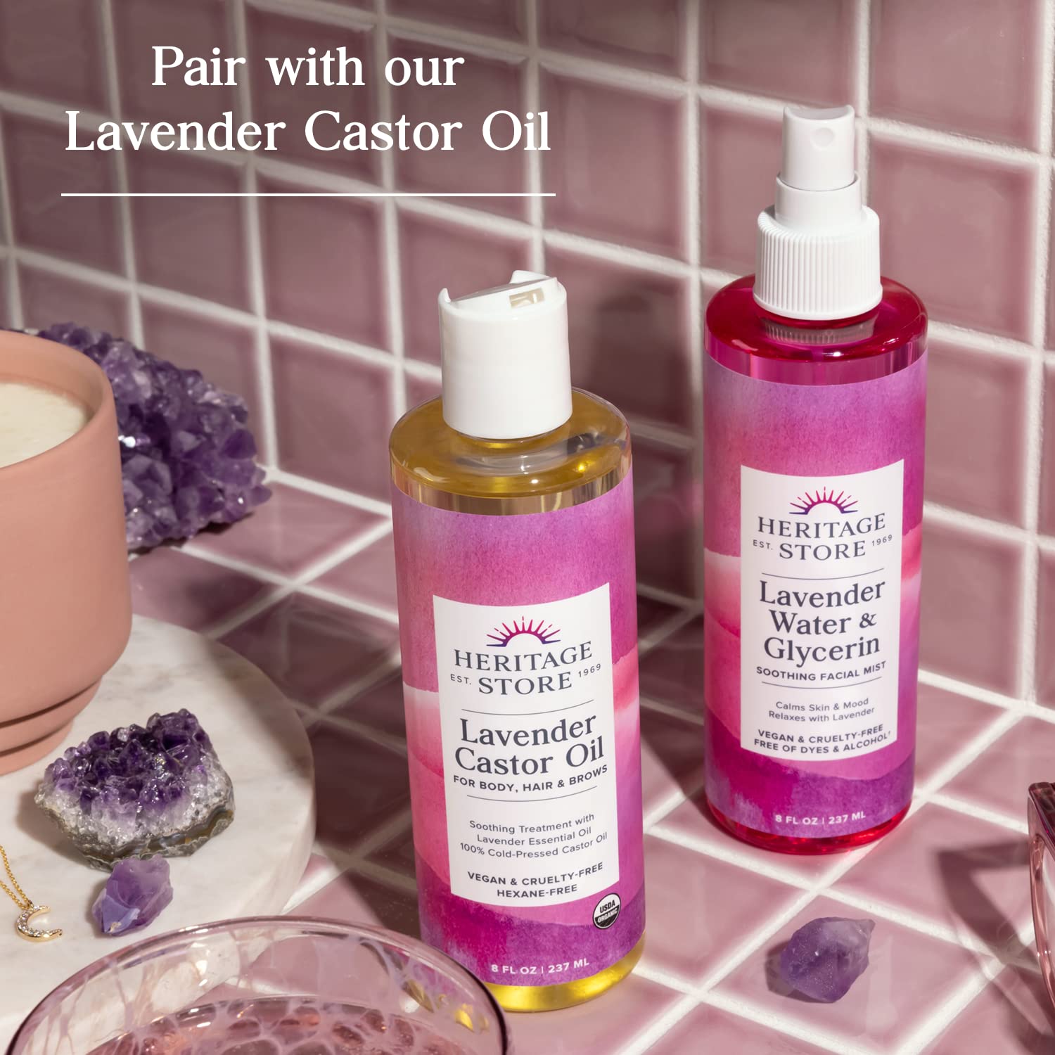 Heritage Store hair spray scenario showing lightweight mist on hair.