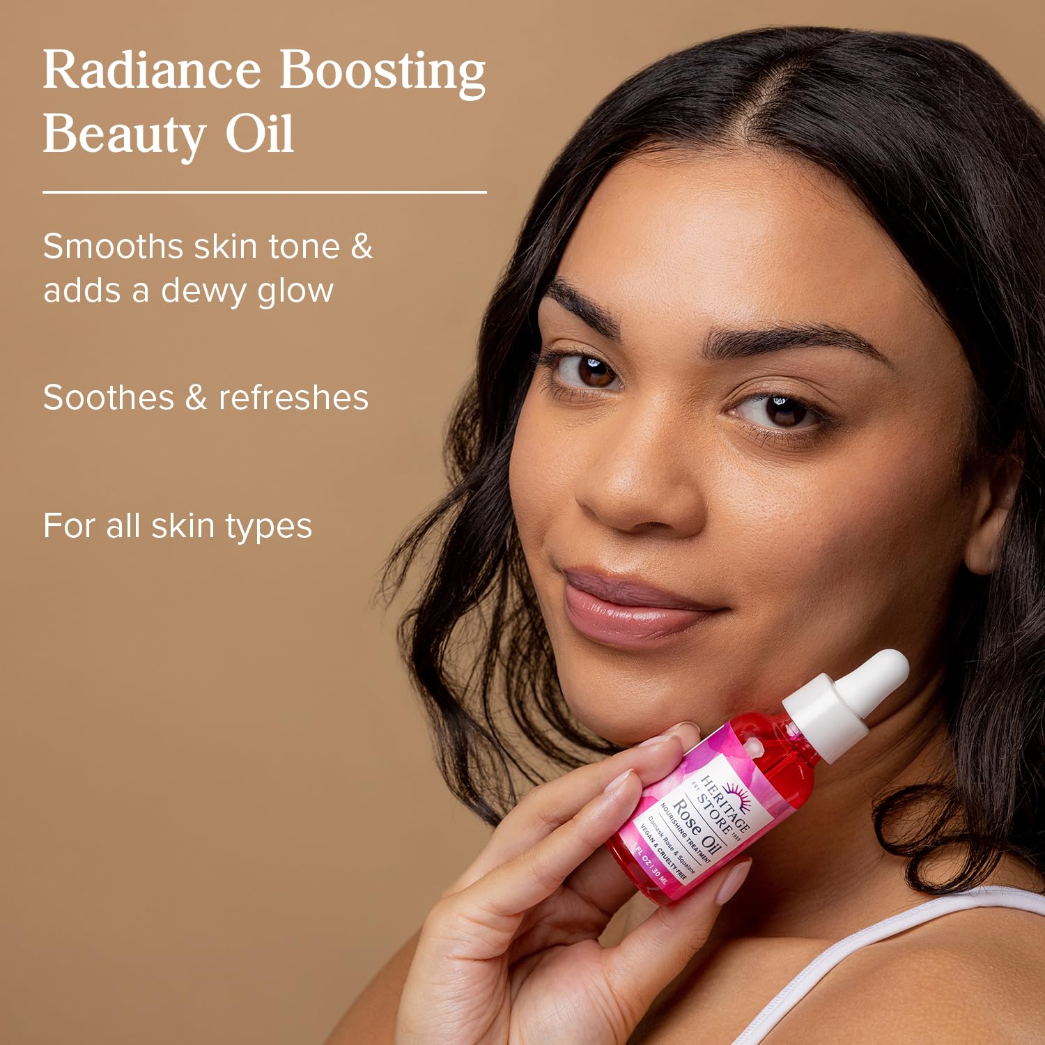 HERITAGE STORE Rose Oil dropper—precise application for nourishing nightly routine.