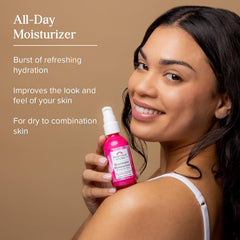 Heritage Store Rosewater Moisturizer highlighting hyaluronic acid and niacinamide benefits.
