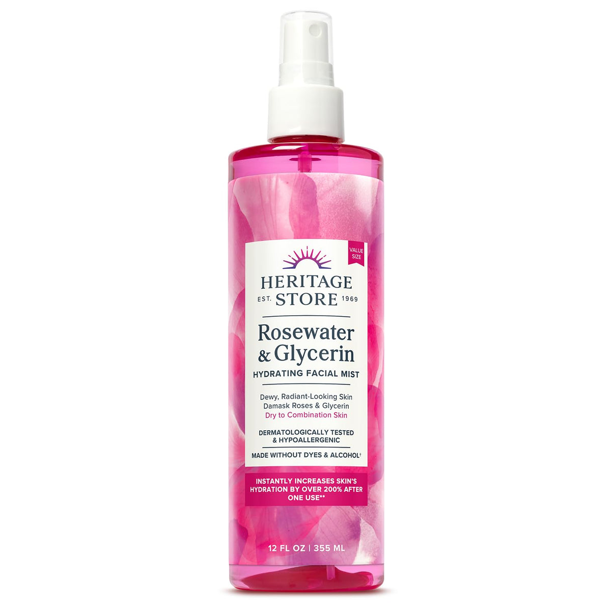 Heritage Store Rosewater Glycerin hydrating facial mist bottle ready for spritz