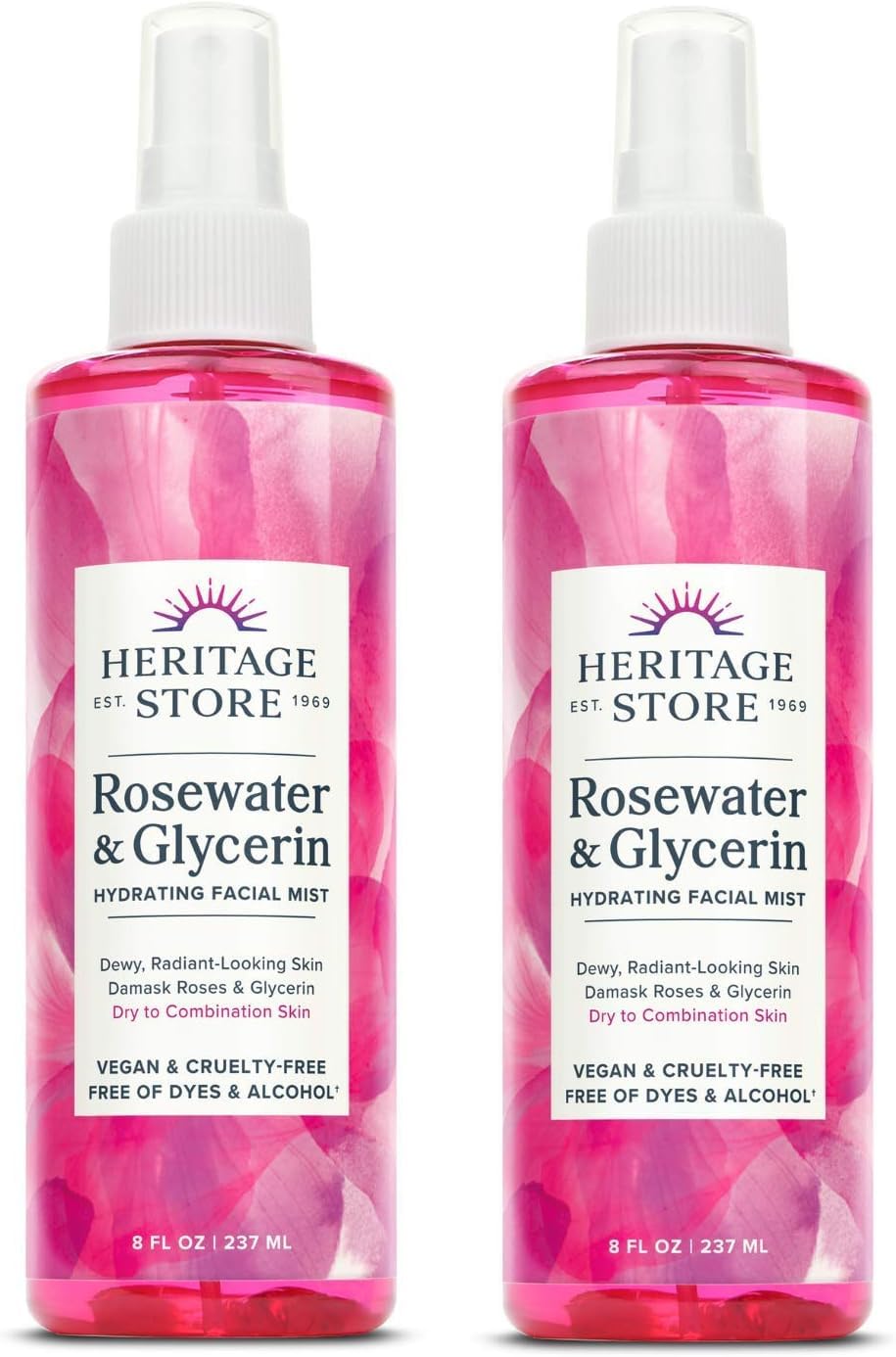 Heritage Store Rosewater Glycerin mist bottle front for hydrated, refreshed skin