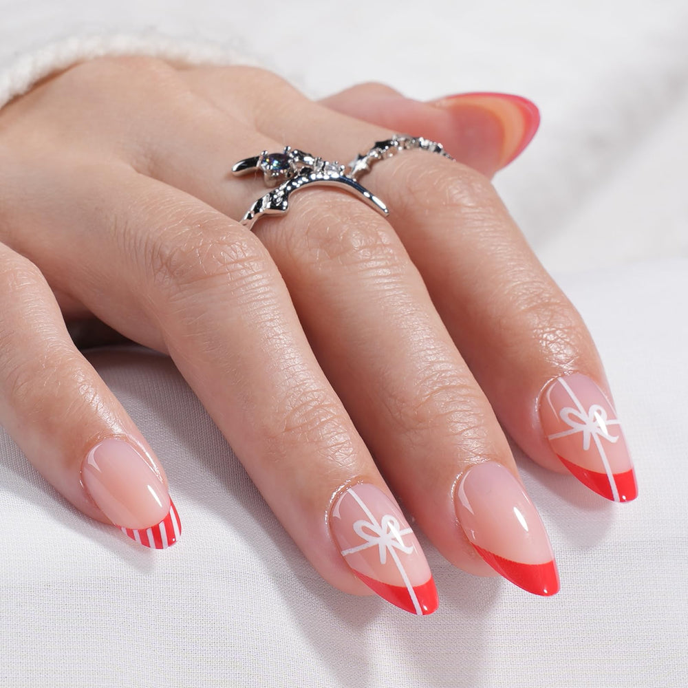 Herlight short almond French tip nails provide salon-quality look at home.