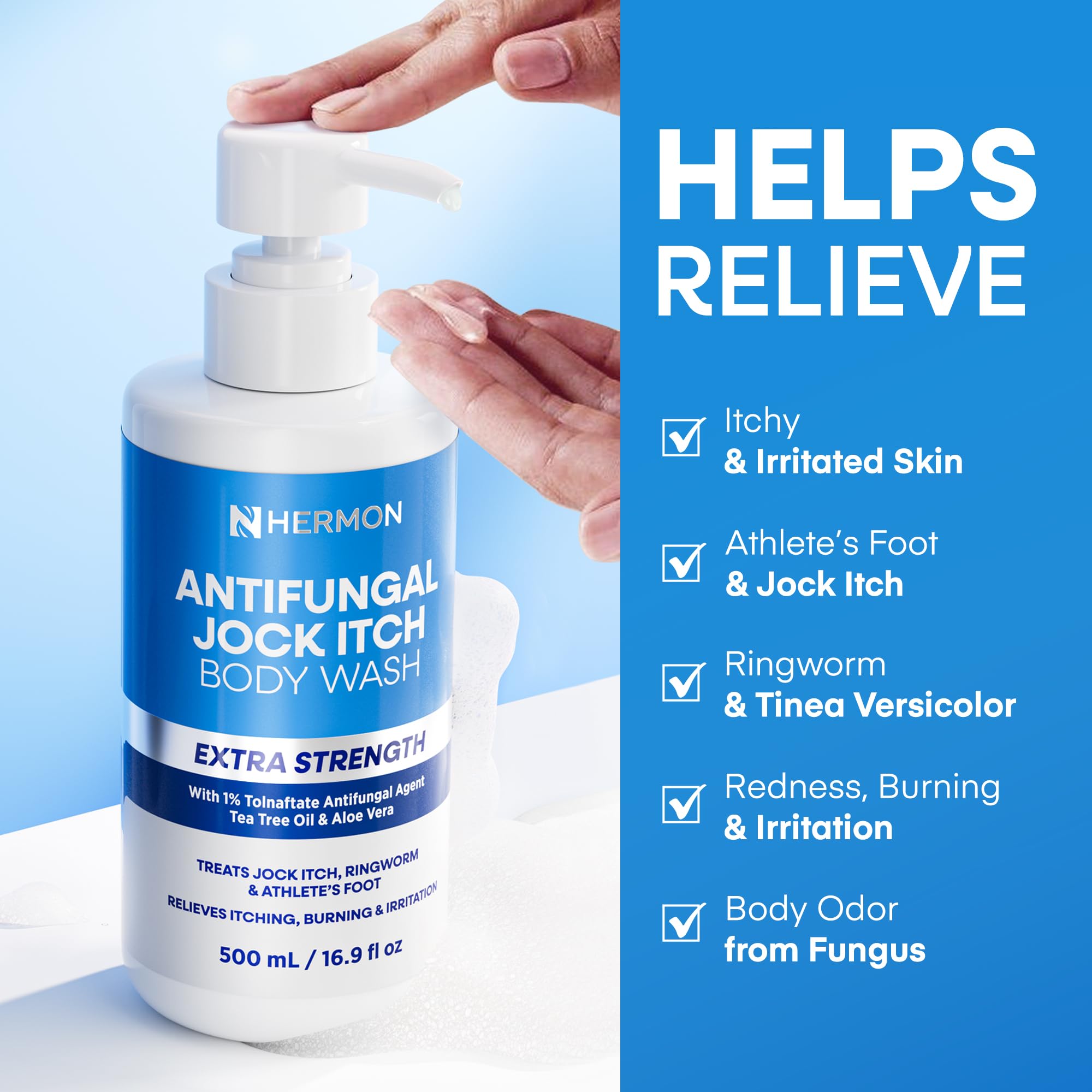 Hermon antifungal body wash after workout use shows cleansing and odor control
