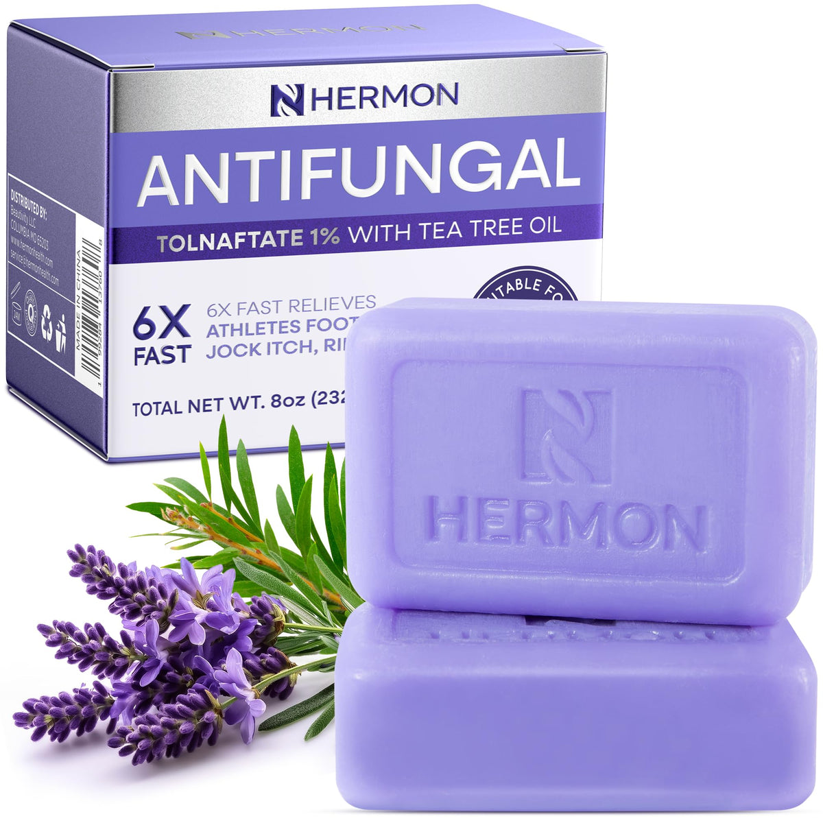 Hermon Antifungal Soap lavender bar with tea tree oil for soothing post-workout relief.