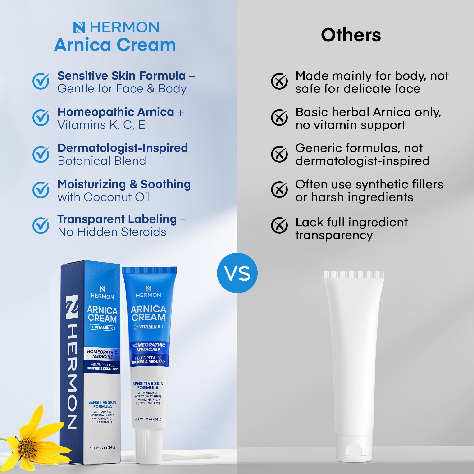 Hermon Arnica Creme on skin demonstrates smooth, hydrating texture