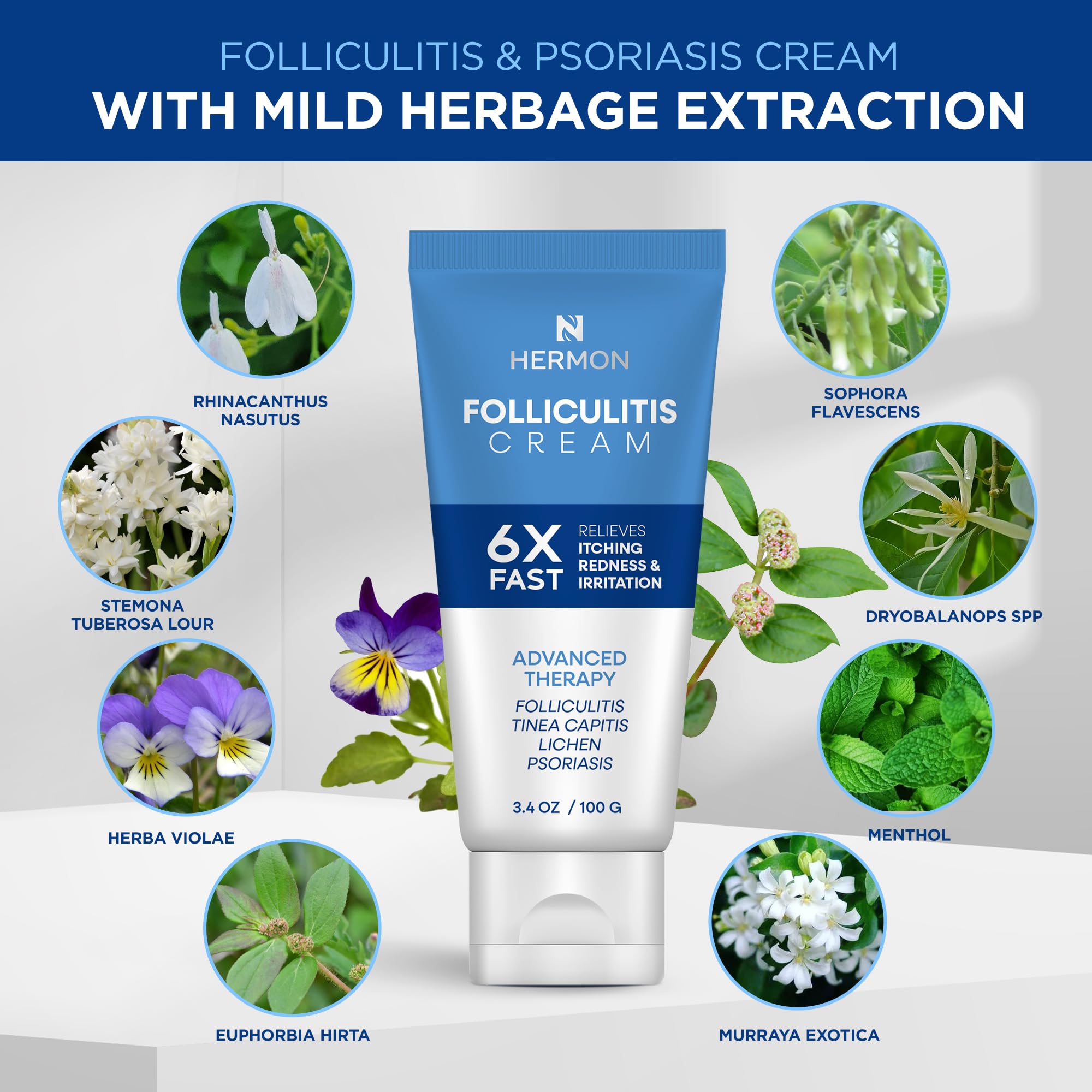 Hermon Folliculitis Cream dispense closeup demonstrates easy topical application