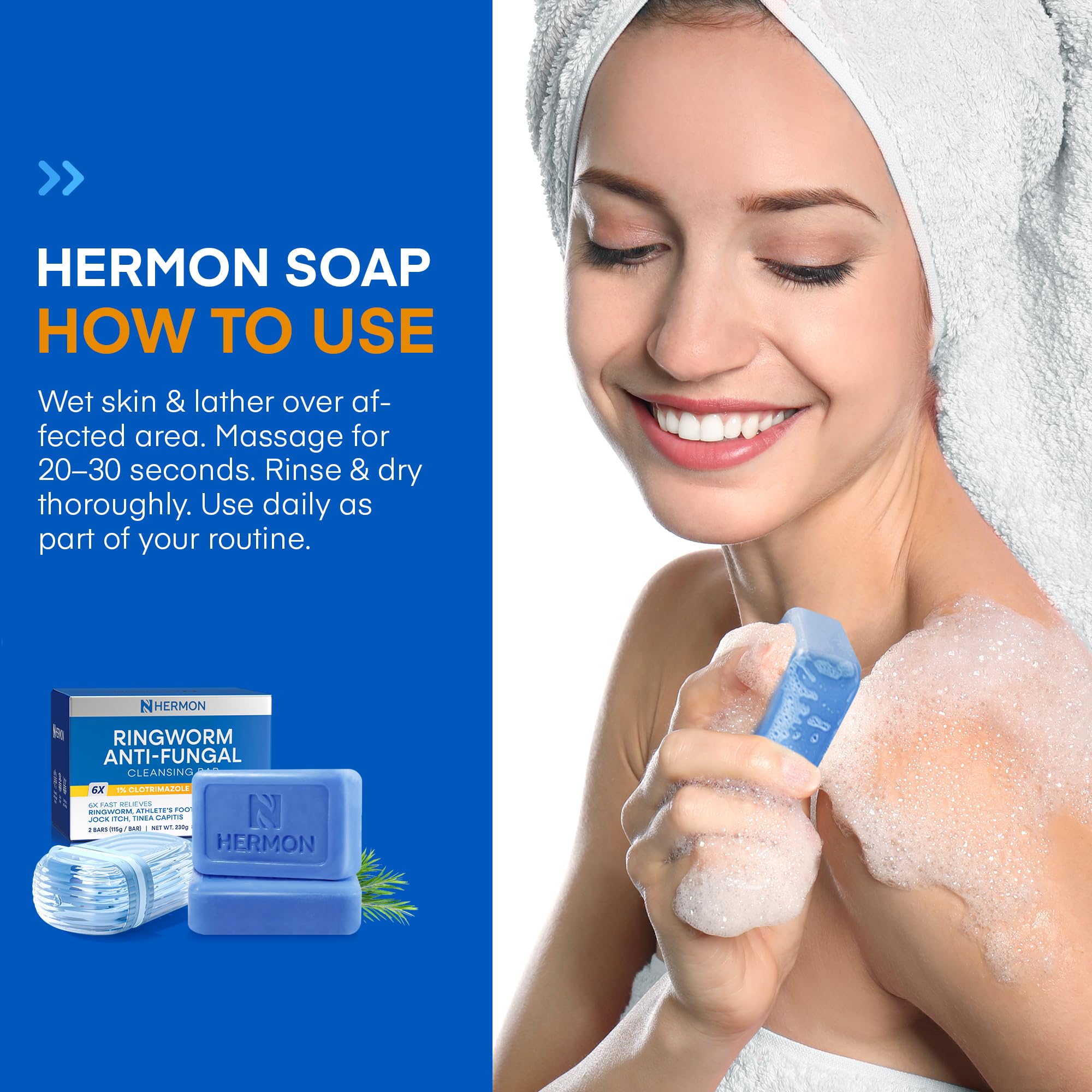 Hermon Ringworm Soap daily-use-formula is suitable for body and feet.
