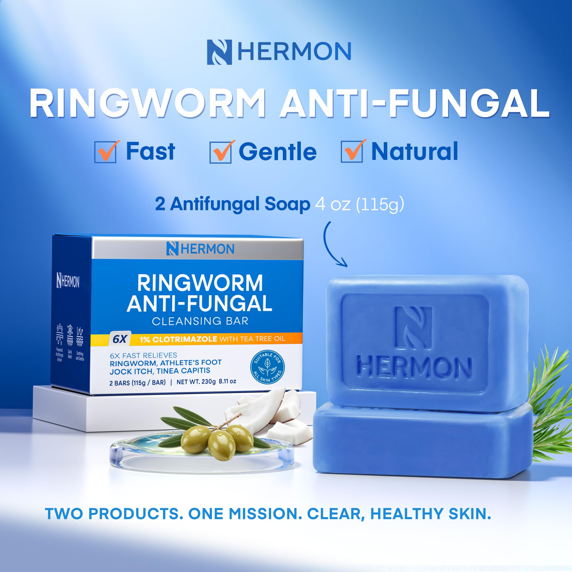 Hermon Ringworm Soap tea-tree-oil texture highlights soothing lather for irritated skin.